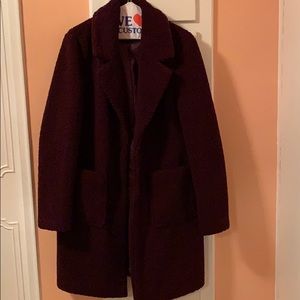 Burgundy teddy/faux fur coat